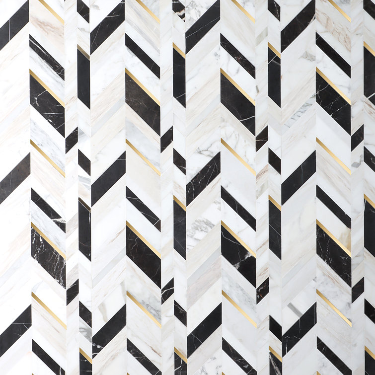 Tyra 11.81 in. x 18.89 in. Polished Marble and Brass Wall Mosaic Tile (1.55 Sq. Ft. / Each)