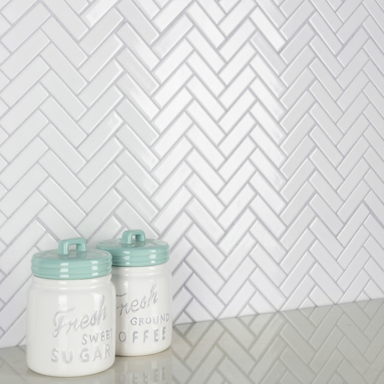 Glossy White Porcelain Herringbone Mosaic Tile for Floor and Wall