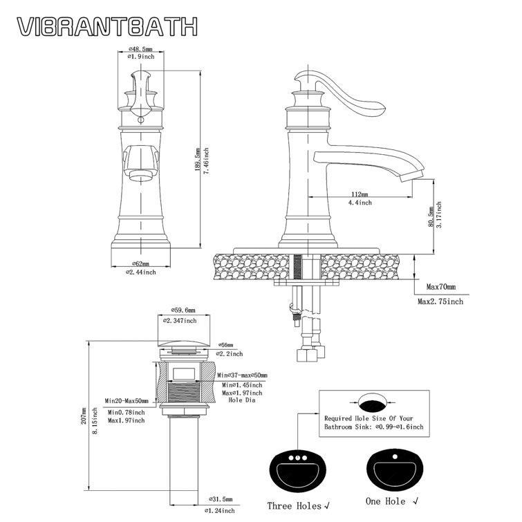 Matte Black Single Handle Bathroom Faucet with Drain Assembly
