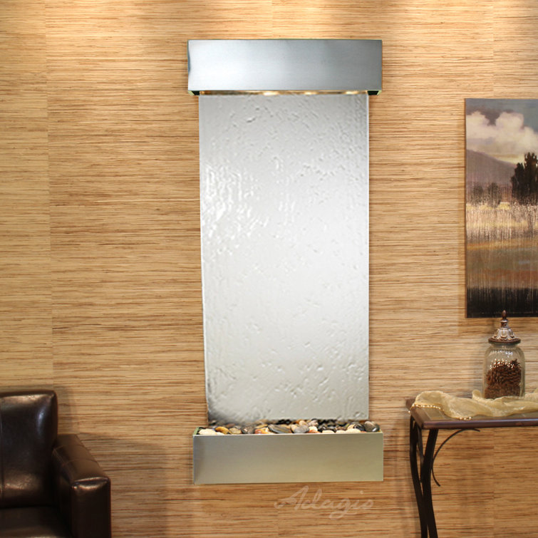Silver Mirror Stainless Steel Vertical Wall Fountain with Light