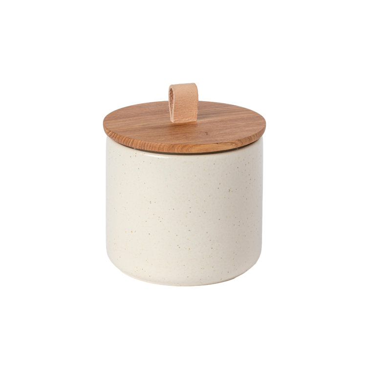 Pacifica Vanilla Ceramic Canister with Oak Wood Top