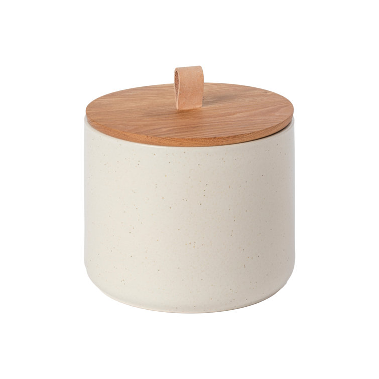 Pacifica Vanilla Matte Ceramic Canister with Oak Wood Top