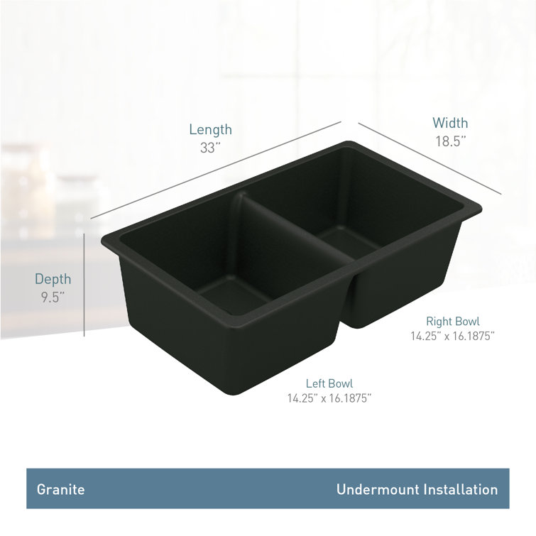 33-Inch Black Granite Double Bowl Drop-In Kitchen Sink