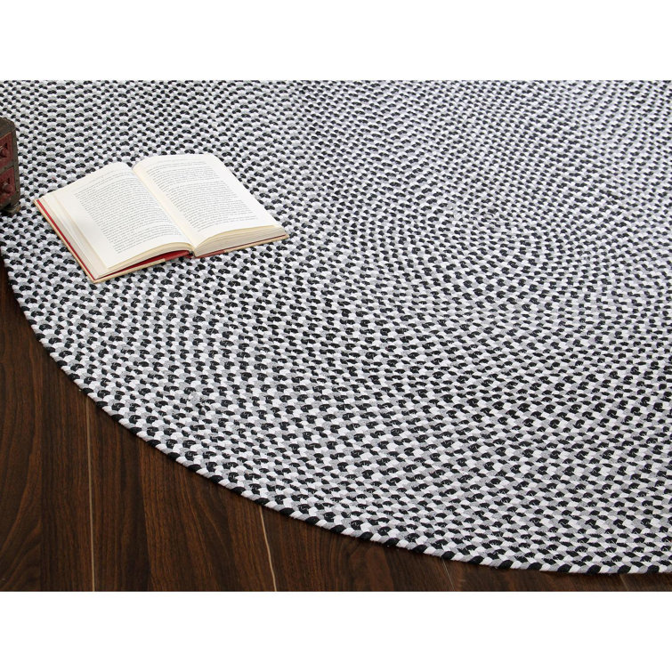 Handmade Oval Black and White Cotton Braided Area Rug