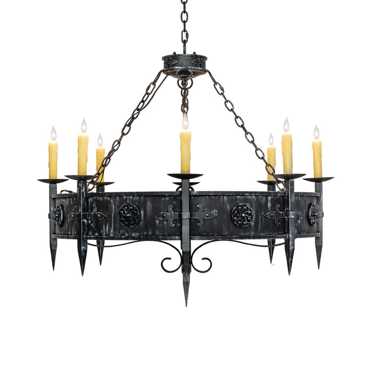 Antique Iron 8-Light Wrought Iron Candle Chandelier