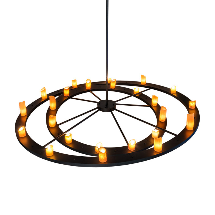 Donner Black Metal Finish 95" Wide 24-Light Wagon Wheel Chandelier