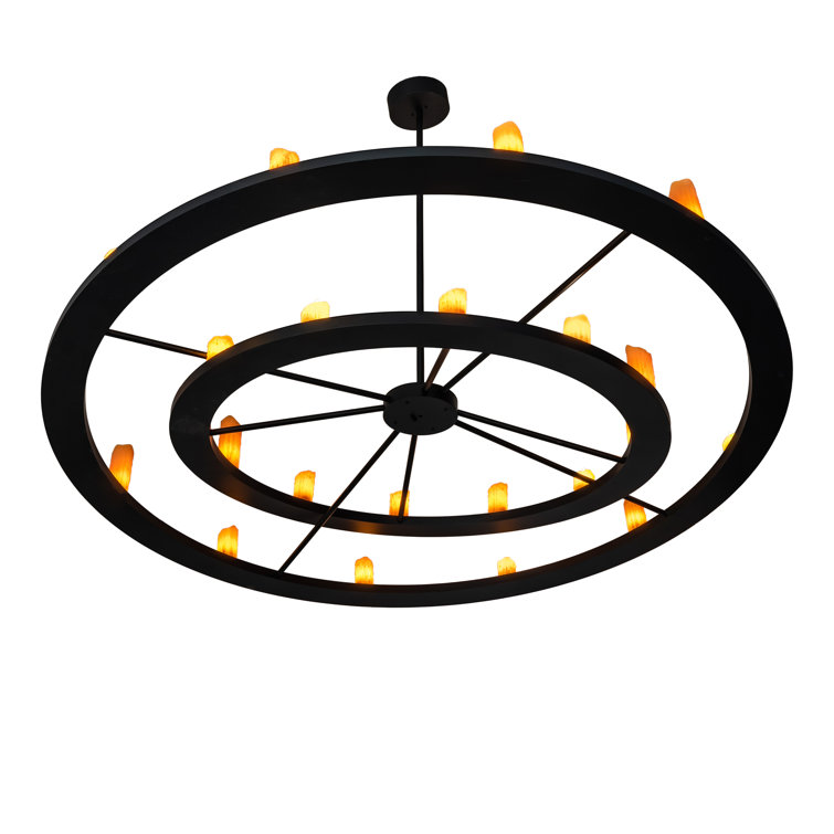 Donner Black Metal Finish 95" Wide 24-Light Wagon Wheel Chandelier