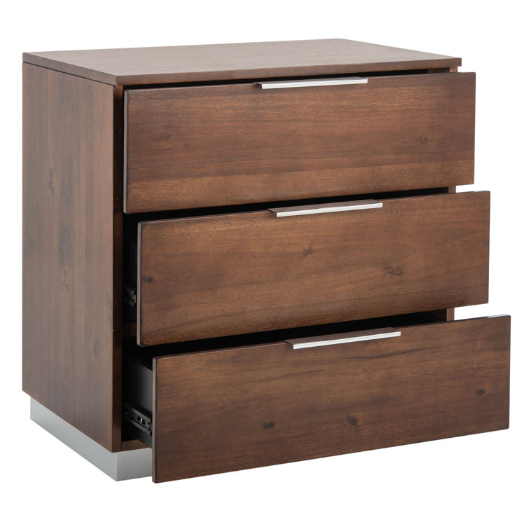 Brylin 3-Drawer Dark Walnut Nightstand with Chrome Accents