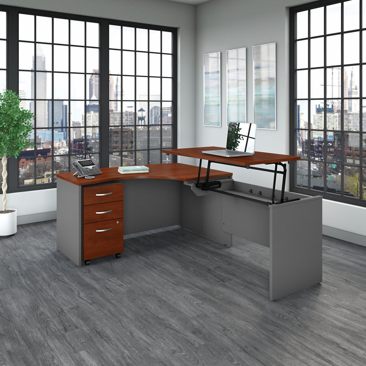 Hansen Cherry & Graphite Gray Adjustable L-Shaped Standing Desk with File Cabinet