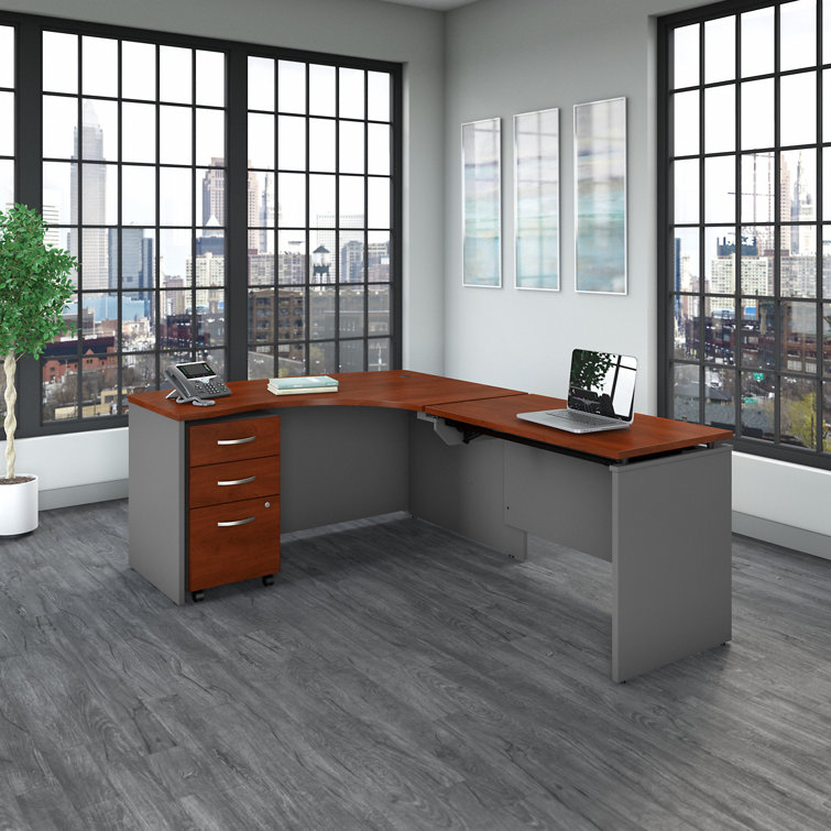 Hansen Cherry & Graphite Gray Adjustable L-Shaped Standing Desk with File Cabinet