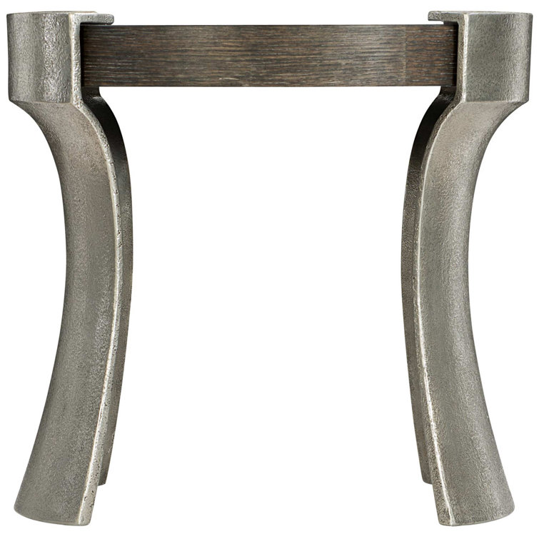 Gray Round Oak and Aluminum End Table