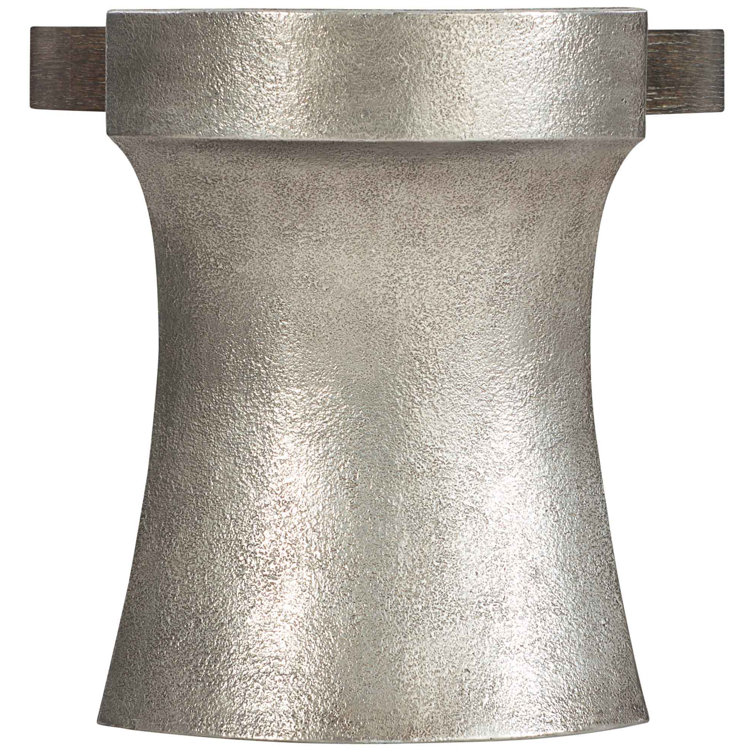 Gray Round Oak and Aluminum End Table