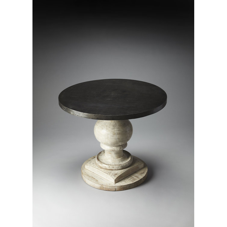Round Black Metal and White Wood Foyer Table