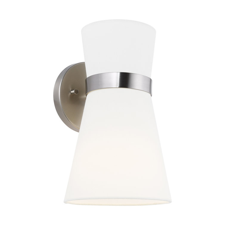 Clark Brushed Nickel 1-Light Outdoor Wall Sconce with White Linen Shade
