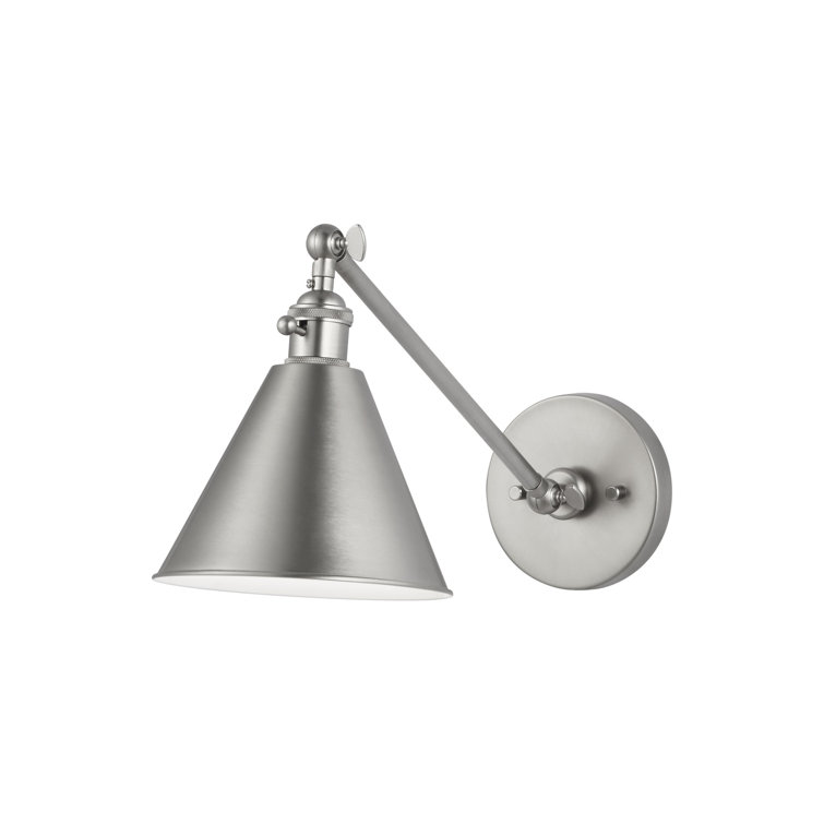 Black Adjustable Swing Arm Wall Sconce with White Shade