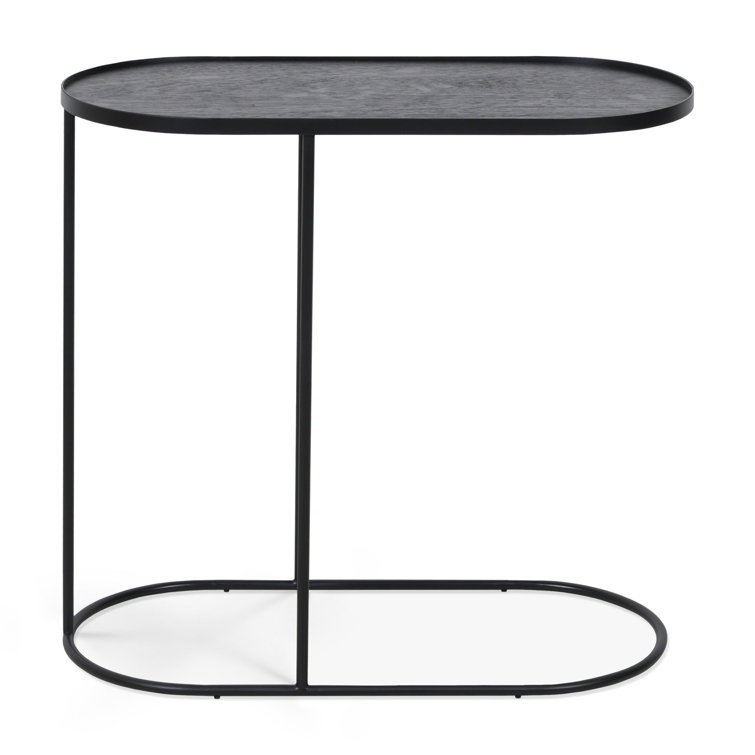 Medium Black Wood and Metal Oblong Side Table