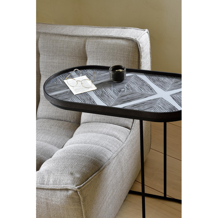 Medium Black Wood and Metal Oblong Side Table