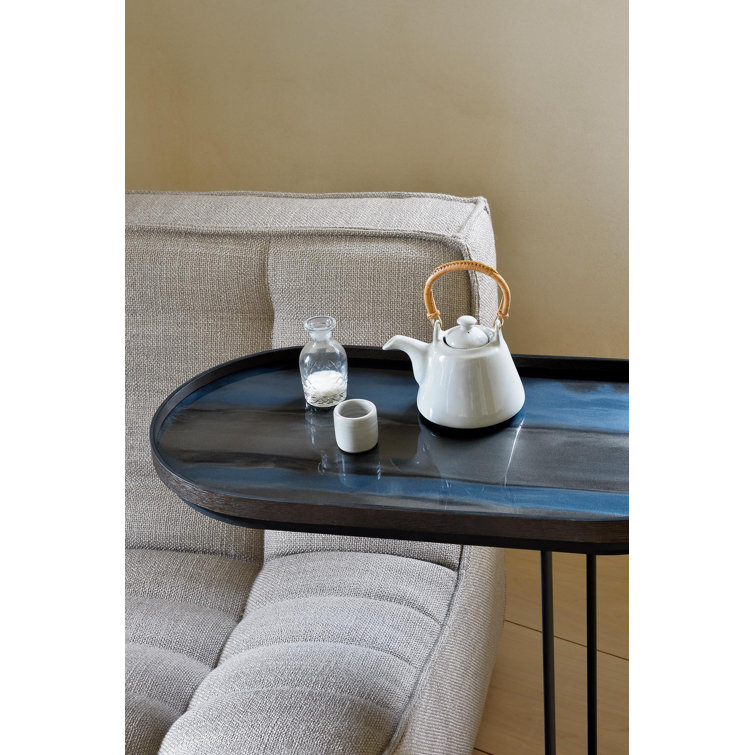 Medium Black Wood and Metal Oblong Side Table