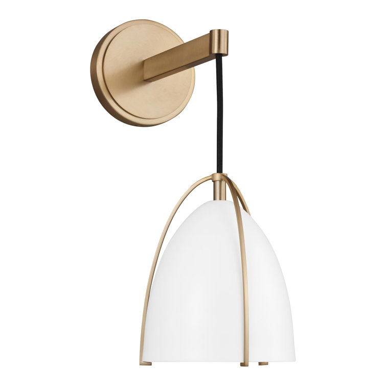 Satin Brass Outdoor Dimmable Wall Sconce with Matte White Shade