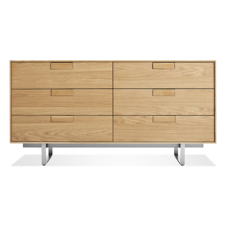 White Oak and Stainless Steel Mid-century Modern 6-Drawer Dresser