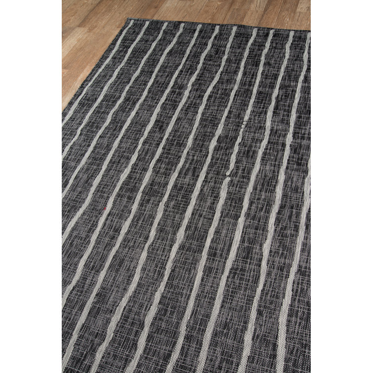 Coastal Stripe Blue Synthetic 5'3" x 7'6" Easy-Care Area Rug