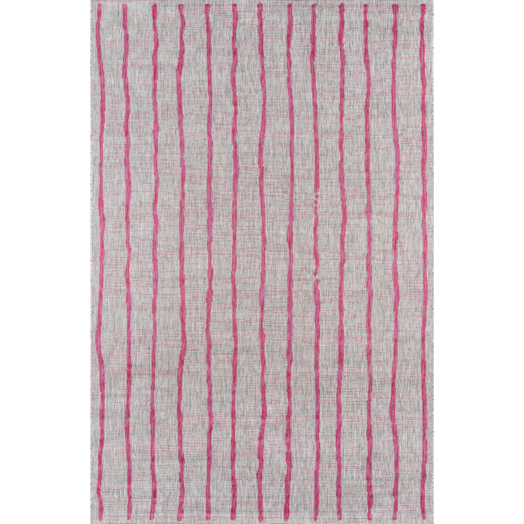 Coastal Stripe Blue Synthetic 5'3" x 7'6" Easy-Care Area Rug