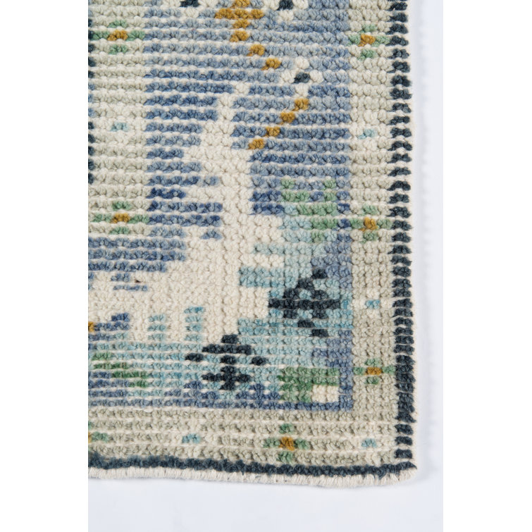 Hand-Knotted Blue Wool and Cotton Rectangular Rug