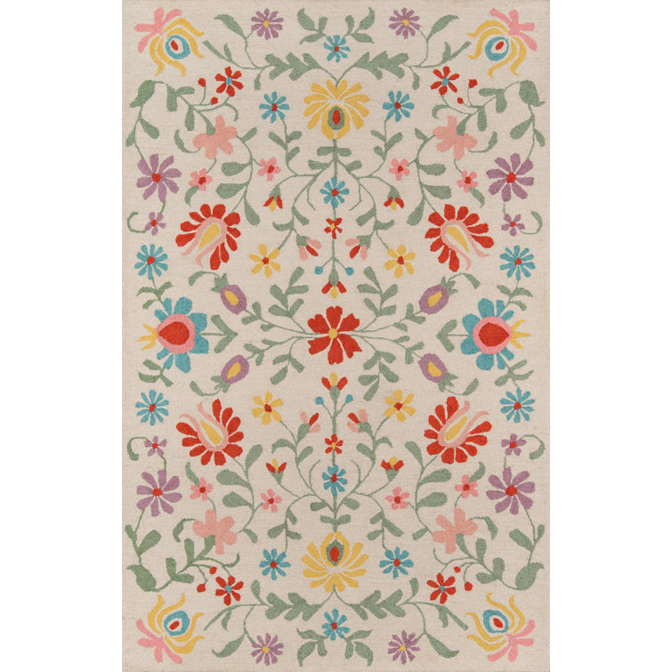 Navy Floral Hand-Tufted Wool 2' x 3' Area Rug