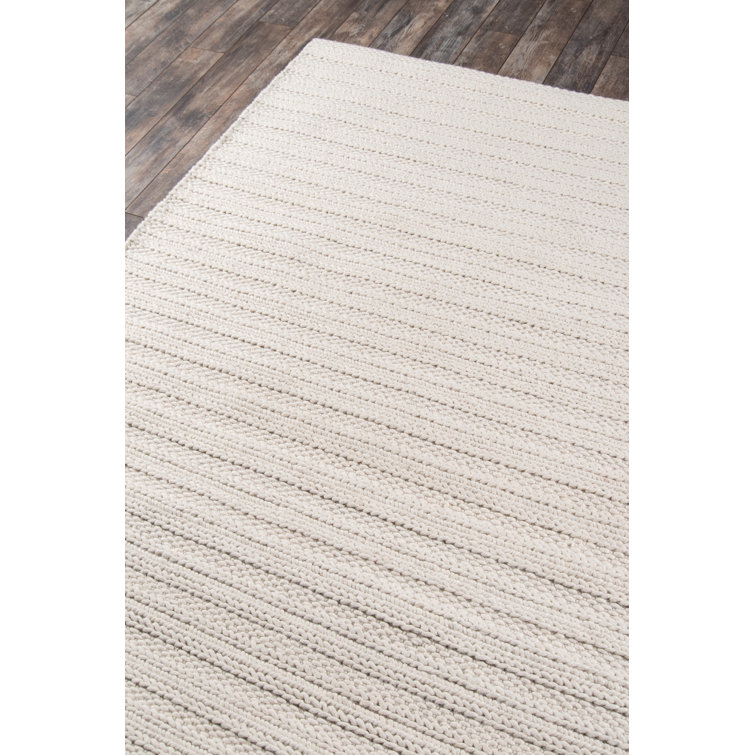 Ivory Tufted Wool and Viscose Striped 5' x 7' Rug
