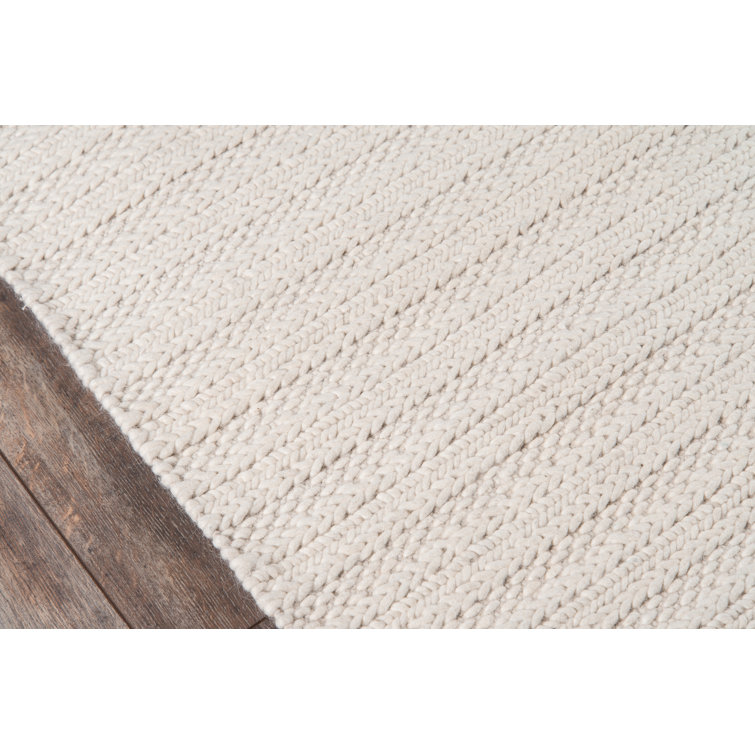 Ivory Tufted Wool and Viscose Striped 5' x 7' Rug