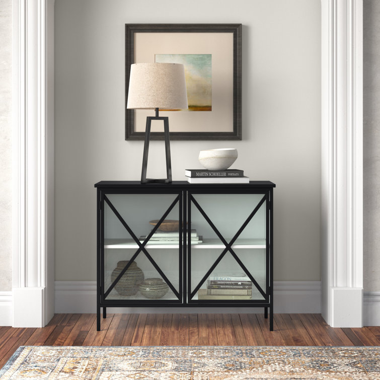 Diego 33'' Black and White Modern Glass Door Storage Cabinet