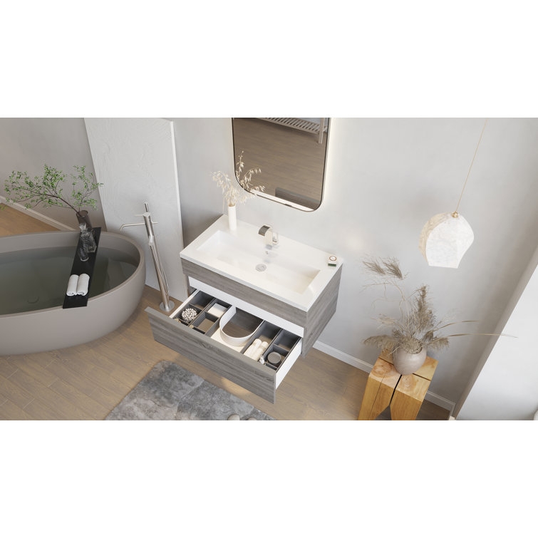 Arlie 30'' Brown Wall-Mount Single Sink Vanity
