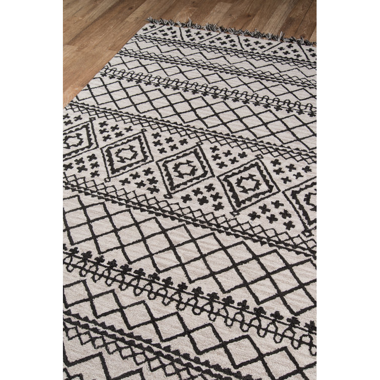 Gray and Black Geometric Wool Handmade Rectangular Area Rug