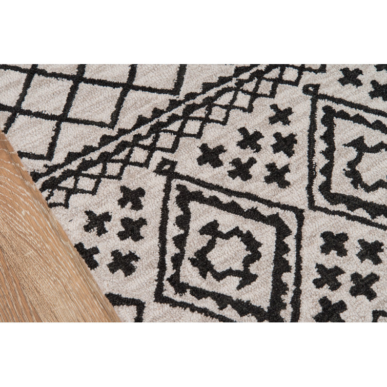 Gray and Black Geometric Wool Handmade Rectangular Area Rug