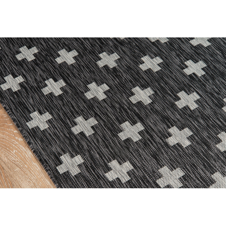 Contemporary Geometric Black Synthetic Runner Rug 2'7" x 7'6"