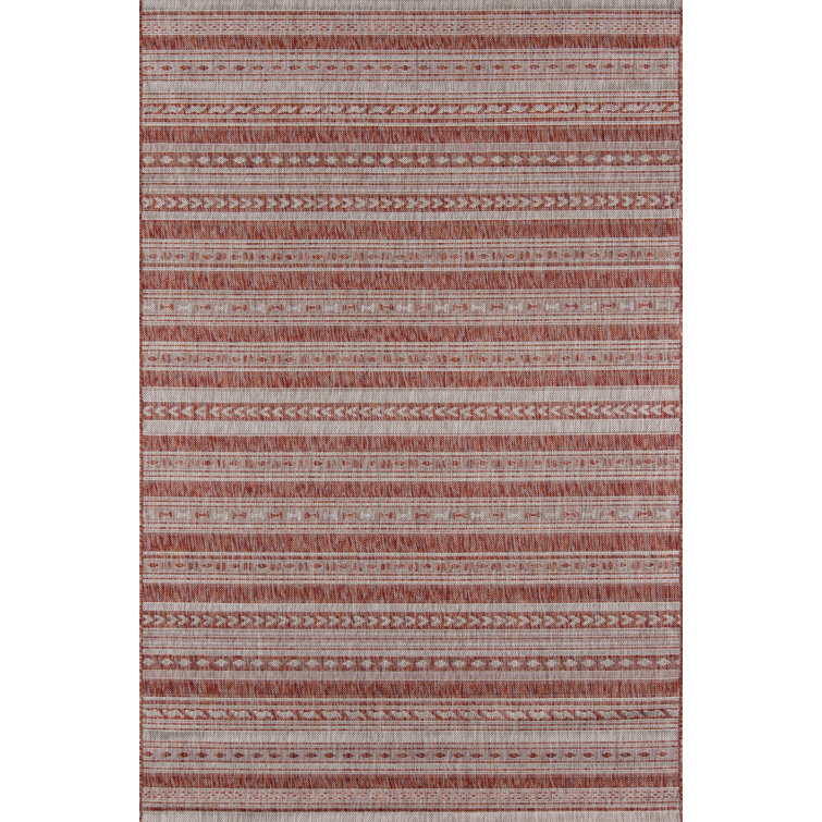 Copper and Gray Geometric Pattern Runner Rug
