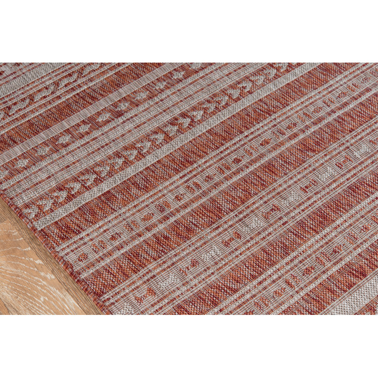 Copper and Gray Geometric Pattern Runner Rug