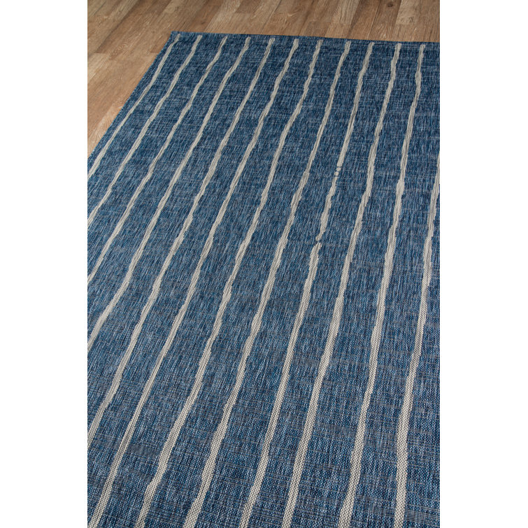 Coastal Stripe Blue Synthetic 5'3" x 7'6" Easy-Care Area Rug