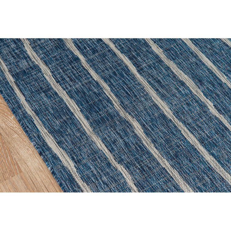 Coastal Stripe Blue Synthetic 5'3" x 7'6" Easy-Care Area Rug