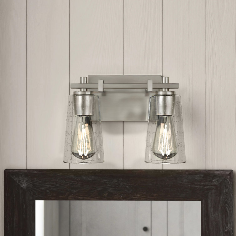 Satin Nickel 2-Light Dimmable Vanity Light with Clear Seeded Glass Shades