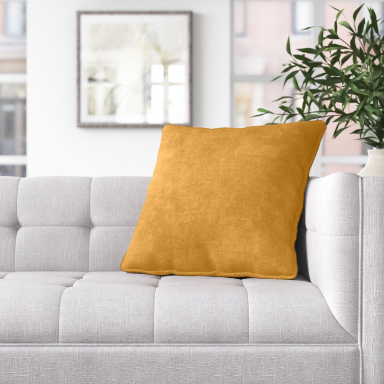 Tan Cotton Square Embroidered Throw Pillow with Fringed Edges
