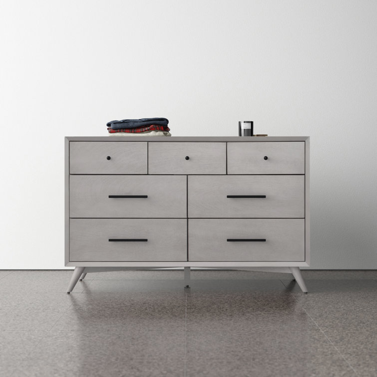 Flynn Gray Mahogany 7-Drawer Mid-Century Modern Dresser