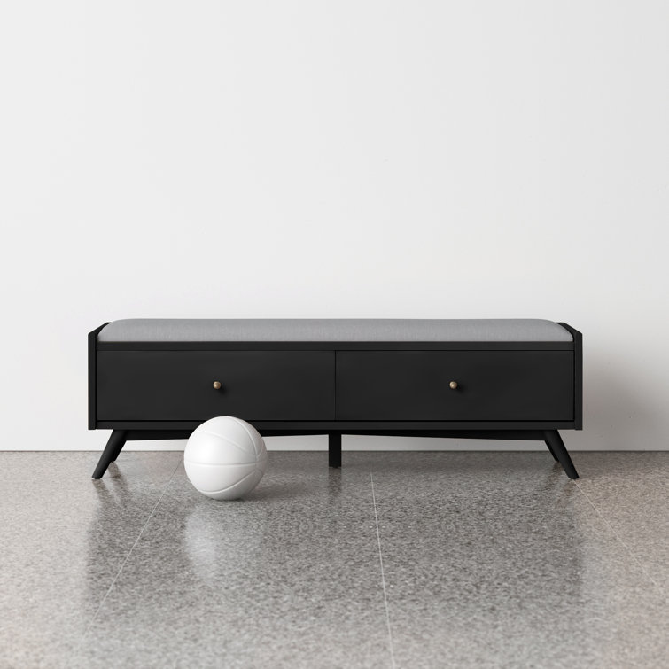 Williams 59'' Black Upholstered Storage Bench with Drawers