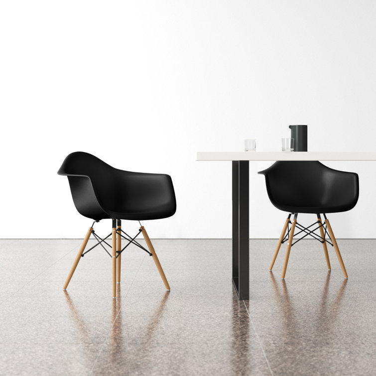 Black and Natural Mid-Century Modern Arm Chair Set