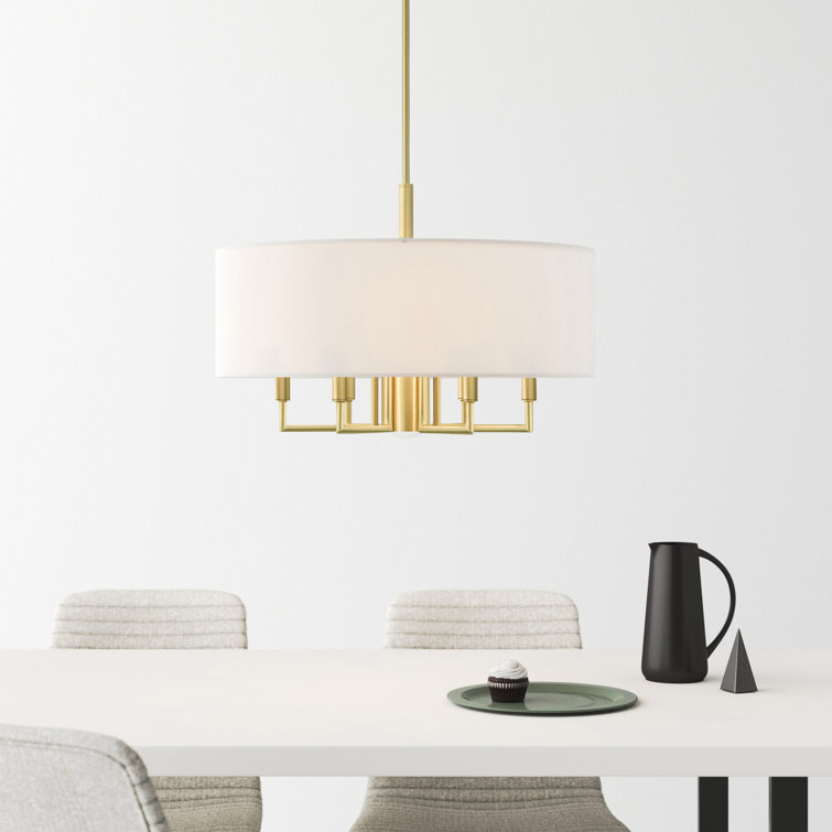 Meridian Satin Brass 7-Light Modern Drum Chandelier with Off-White Shade