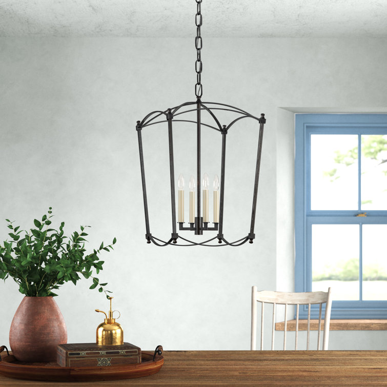 Antique Nickel 4-Light Geometric Lantern Chandelier