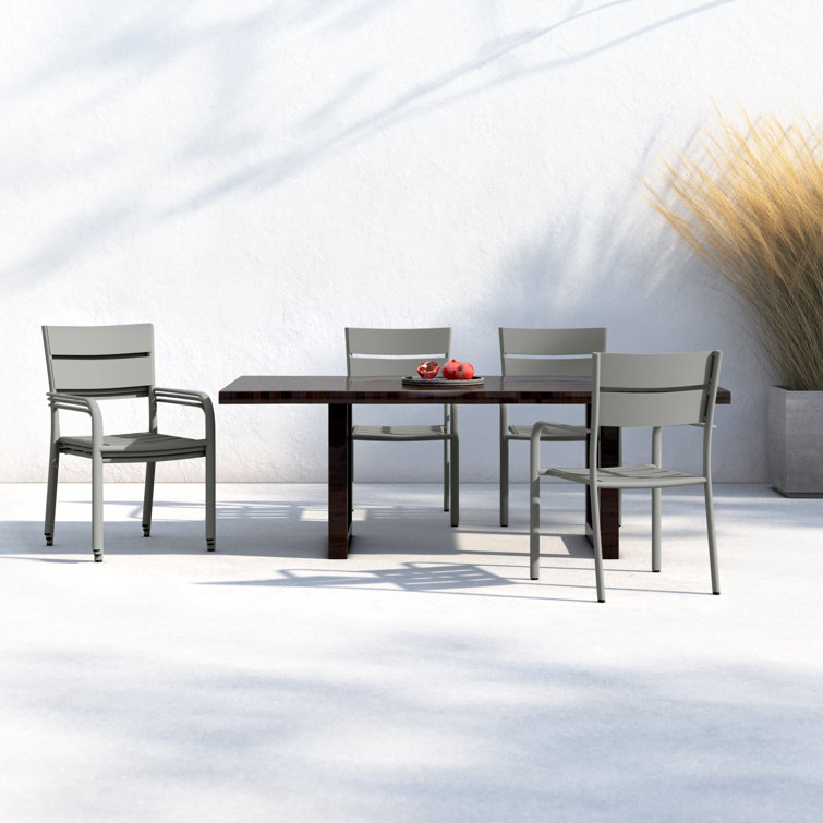 Gray Powder-Coated Aluminum Stacking Dining Chairs, Set of 6