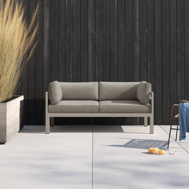 Taupe Aluminum Outdoor Sofa with Water-Resistant Cushions