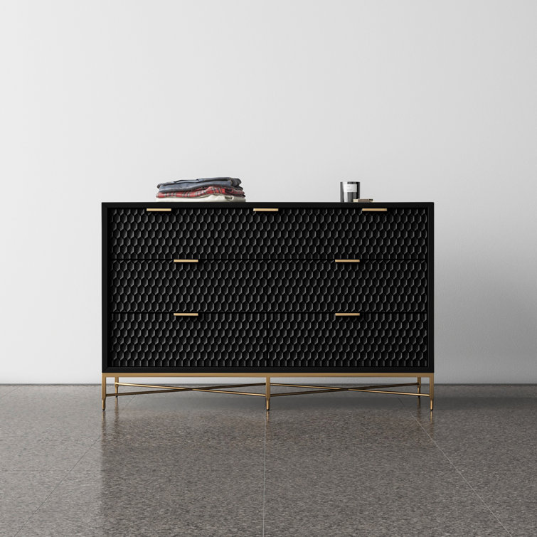 Black Pearl Contemporary 7-Drawer Dresser with Gold Accents