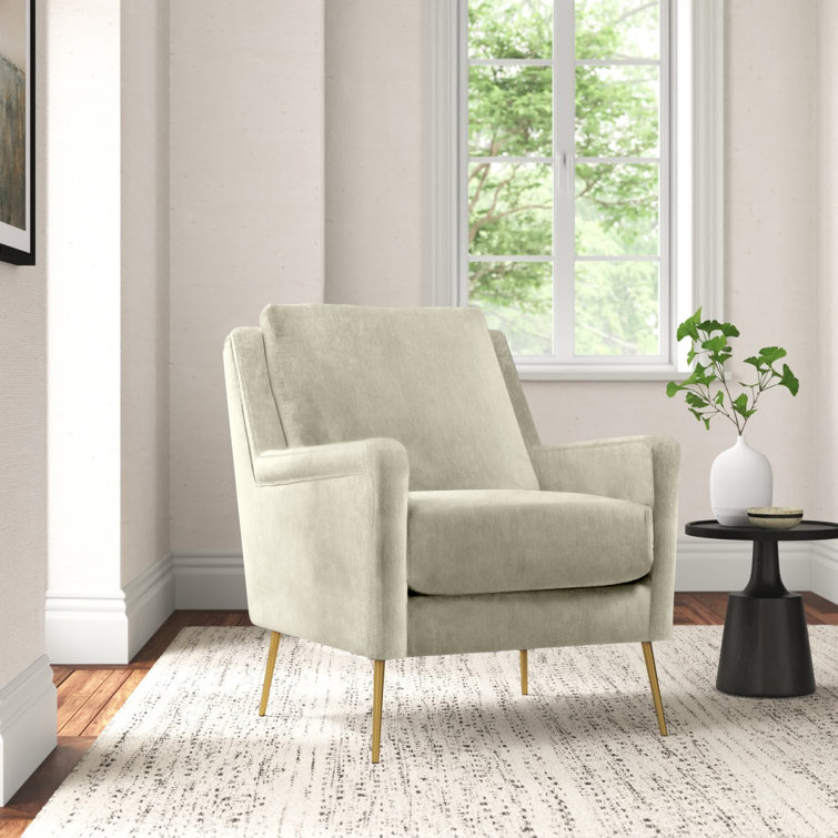 Mid-Century Modern Cream Accent Chair with Gold Legs